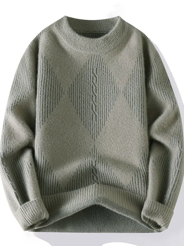 

Men's Knitted Sweater round Ne Thiened Faux Mink Autumn Winter Warm Casual Wear Nylon Polyester Blend Diamond Patterned