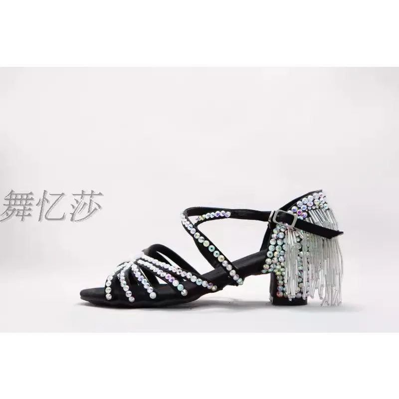 Erwachsene Diamant besetzt Latin Tanz schuhe Kinder Quaste Perle Dekoration modern/Rumba/Cha Cha/Walzer Tanz schuhe