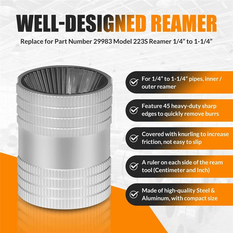 

ABUG-1/4" To1-1/4" Inner/Outer Reaming Tool For29983 Model 223S Reamer Ream/Deburr/Bevel Aluminum, Copper
