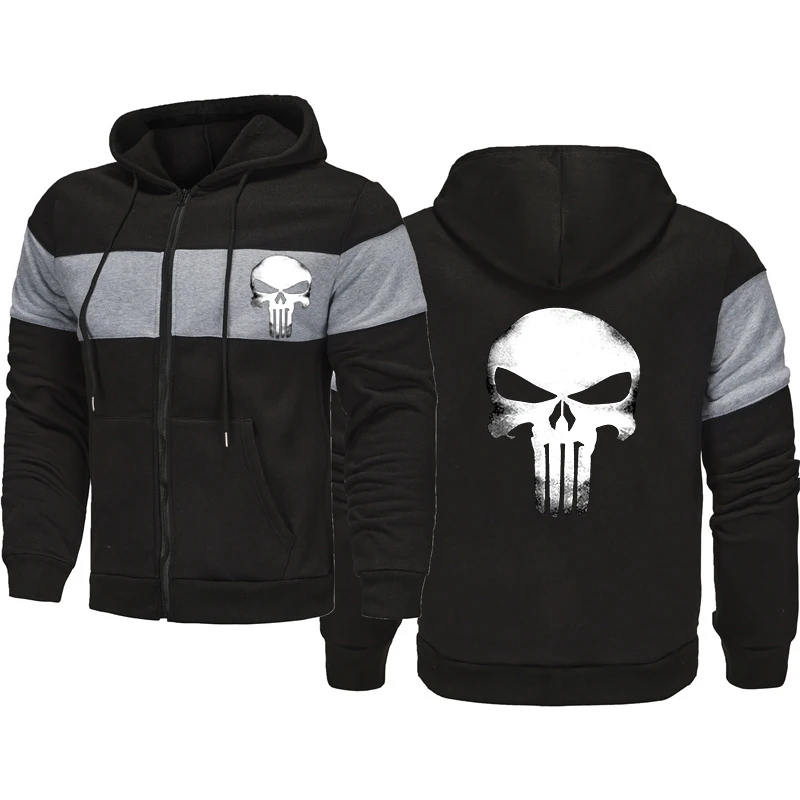 New Fleece Zipper Hoodie Autumn/Winter Skull Print Men\'s Zipper Hoodie Men\'s Fashion Autumn/Winter Hoodie