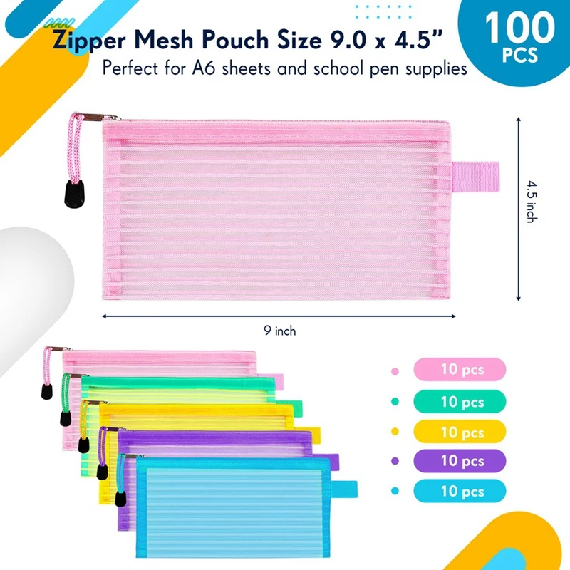 Imagem -06 - Zipper Mesh Pouch para Lápis e Caneta Lápis Storage Case Bulk Bolsa Material Escolar 50 Pcs