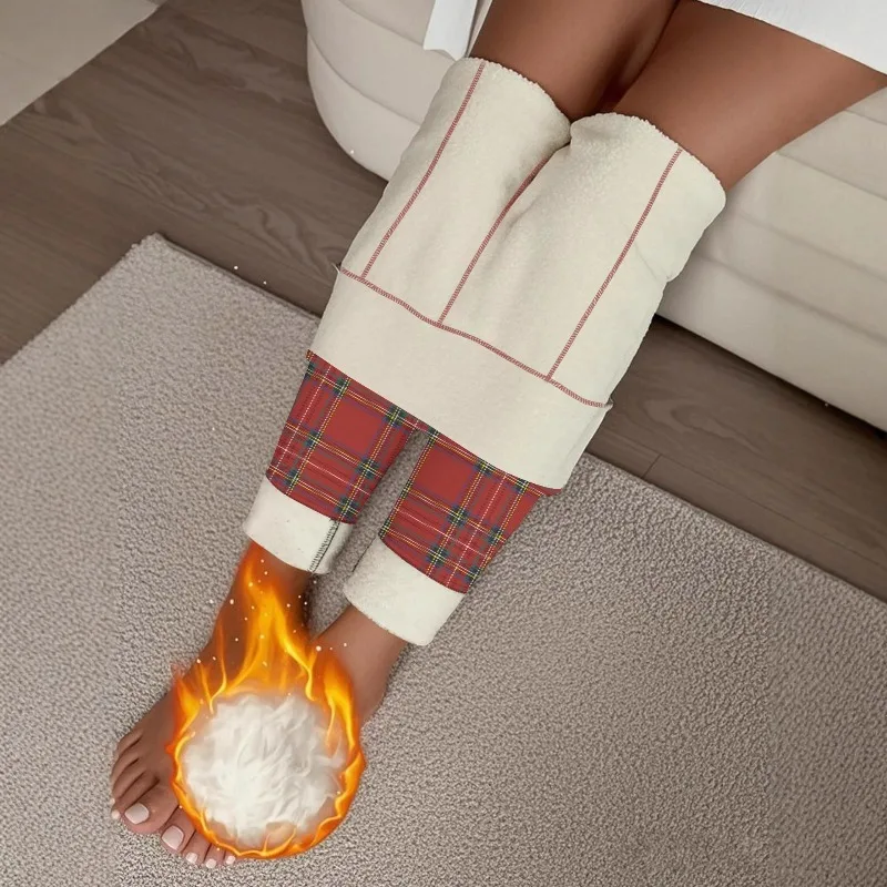 المرأة المطبوعة منقوشة عالية الخصر جيب 7/8 طماق صوف مبطن السراويل اليوغا الدافئة اللياقة البدنية تجريب بناطيل كاجوال حجم كبير الخريف #4