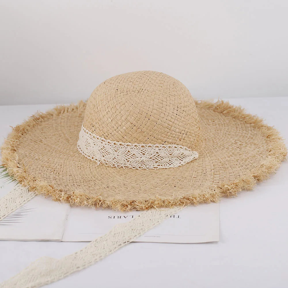 2023 summer sun hat lace 100%Raffia hat Sun visor women\'s summer panama Straw hats Women\'s beach hat Summer hat uv blocking hat