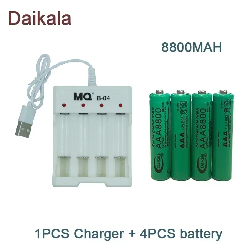 AAA  Alkaline Battery 1.2V 8800mAh, Flashlight, Toy, Watch, MP3 Player, Replacement Nickel Hydrogen Battery,+USBCharger