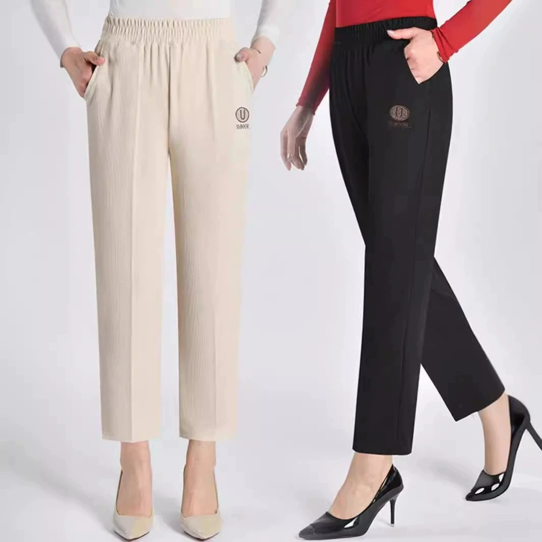 6XL 7XL 8XL Middle-aged Elderly Women's Pants Spring Summer Elastic Waist Mother Trousers Large Size Thin Casual Straight Pants