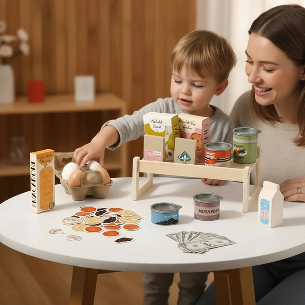 Baby Educational Toys Playhouse, Shopping Toys Children's Interactive Simulation Supermarket Game Kid Wooden Vegetable Food Toy