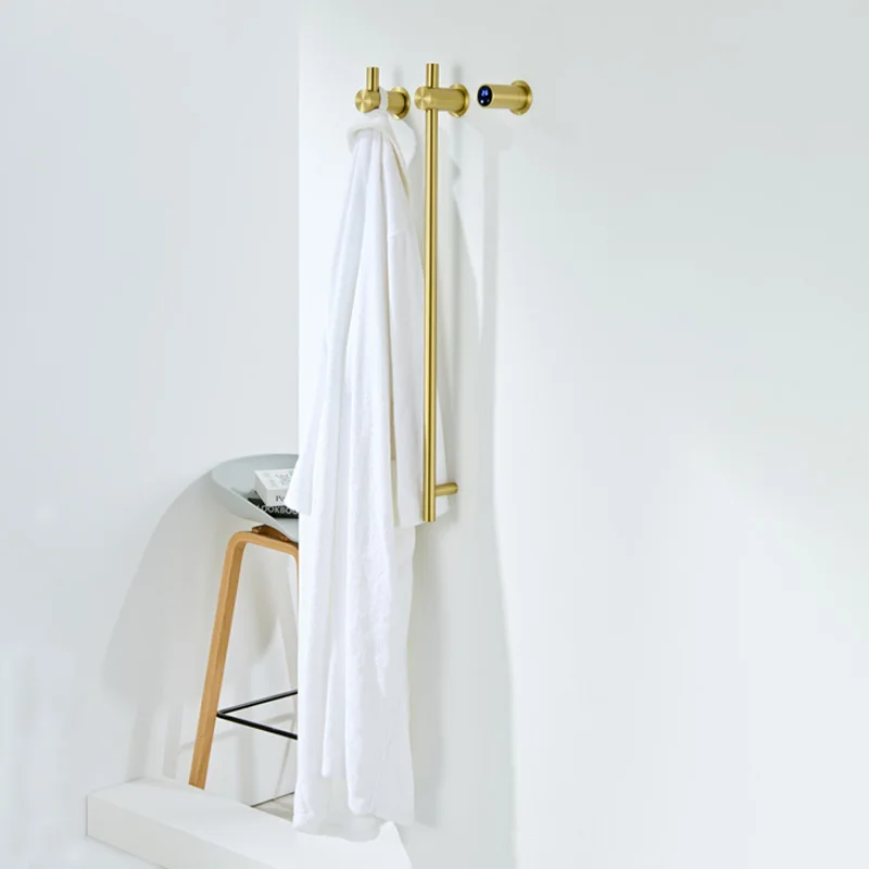 Brushed Gold Bathroom Electric Towel Rack Smart Timing Towel Warmer Stainless Steel Bath Towel Rail Smart Control Bathrobe Dryer
