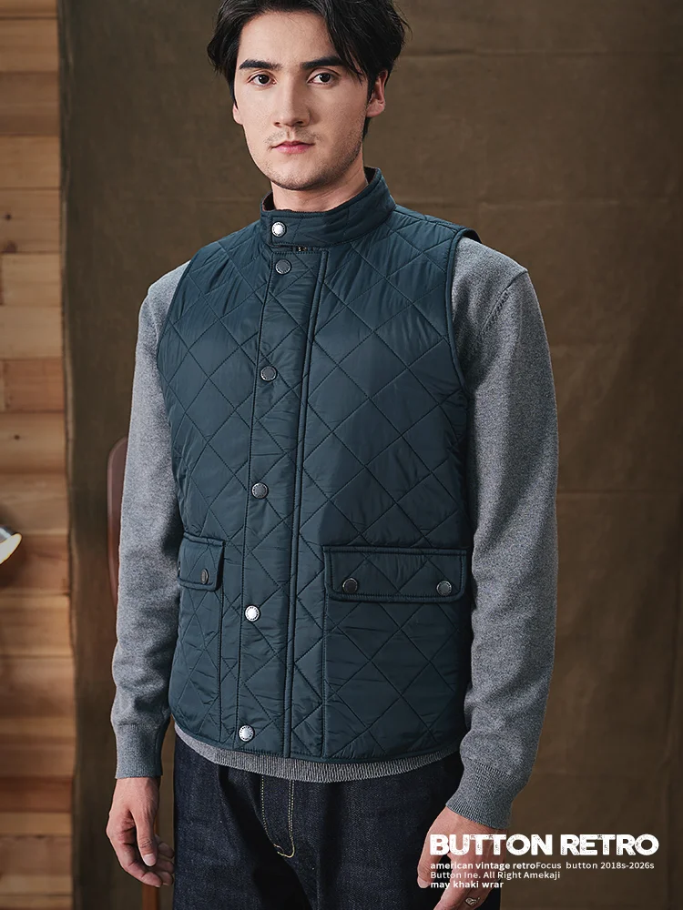 

Мужская стеганая хлопковая жилетка в стиле ретро-американский BBR, с воротником-стойкой, для активного отдыха, повседневная, приталенная, в городском стиле