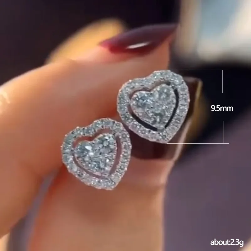 Huitan Simple Fashion Heart Shaped Stud Earrings for Women White Cubic Zirconia Romantic Female Earring Statement Jewelry Gift