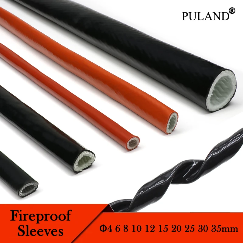 

1~10m Fireproof Sleeve Fiberglass Tube Silicone Resin Coated Braided Fire Retardant High Temperature Resistant Casing Pipe