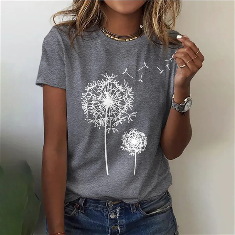 New 3D Printed Dandelion Graphic Women\'s T-shirt Fashionable Minimalist Women Clothing Outdoor Leisure O-neck Short Sleeve Top