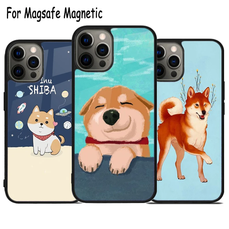 Animal Cartoon Akita Dog Wireless Charge Magsafe Phone Case For iPhone 15 16 14 13 11 12 Pro Max Plus Magnetic Bumper Cover