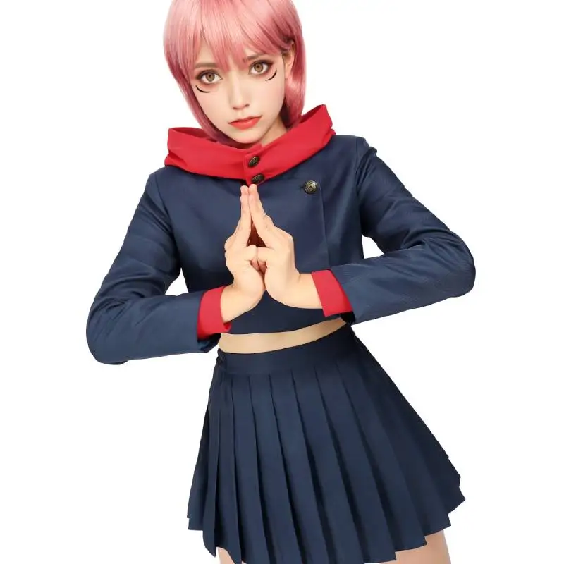 

DAZCOS Itadori Yuji Cosplay US Size Female Anime Cosplay Costume Women Hoodie Pleated Skirt Halloween Uniform