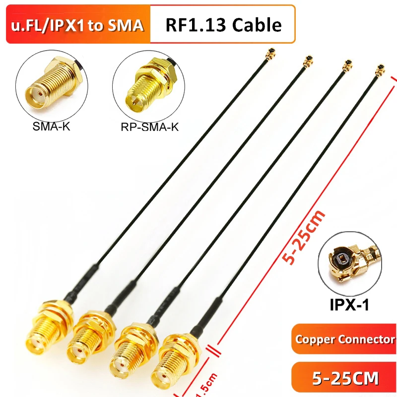 

1PC SMA Female to uFL u.FL IPX IPX1 Coaxial 1.13 Cable RP-SMA Adapter Assembly Pigtail RF 1.13mm Coax Cables 5cm 10cm 15cm 20cm