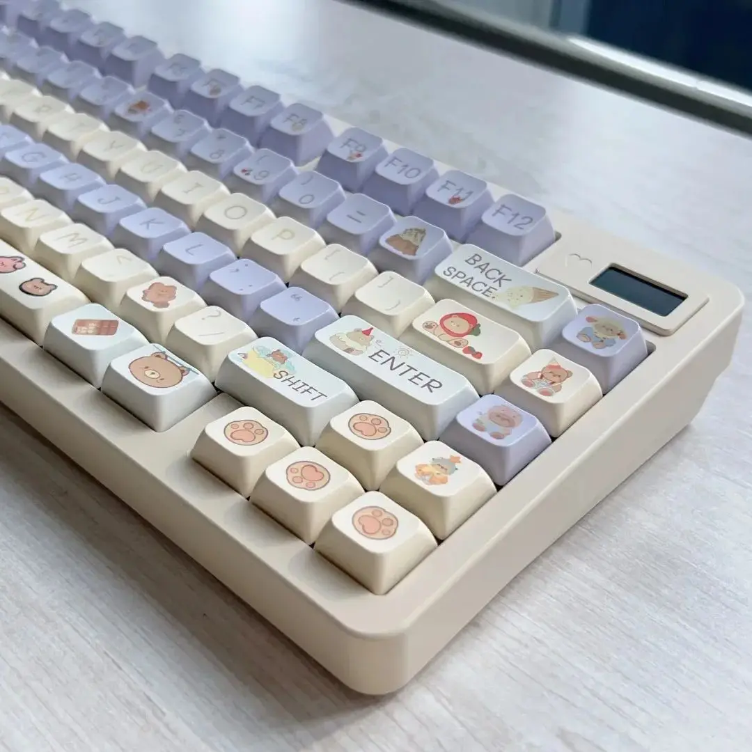 96-keycaps น่ารักสัตว์น้อยขายหมีสำหรับคีย์บอร์ดภายใต้87 Keys KTA PBT DIY แป้นพิมพ์กลไกสีม่วงสีเขียว