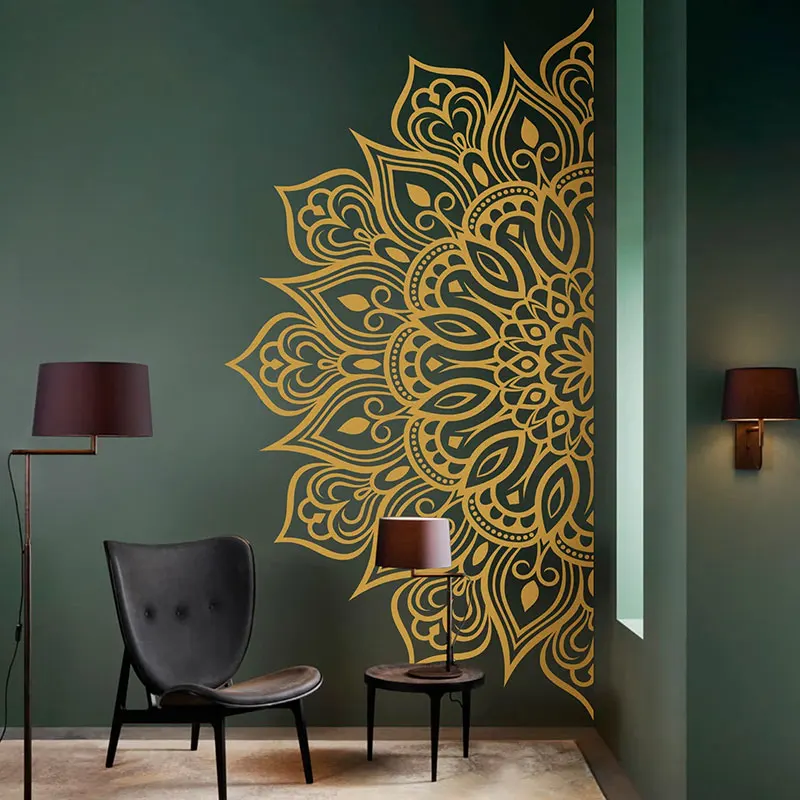 Mandala w pół naklejce ściennej Winylowy wystrój domu do salonu Sypialnia Boho, Hippie, Zen, Indian Yoga Medytacja Naklejki Z607