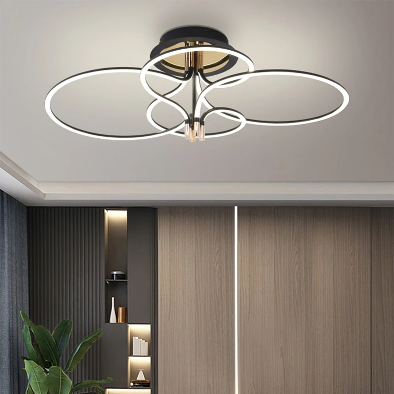 AiPaiTe Modern Black Aluminum Acrylic Leds Ceiling chandelier for  Living room Dining room Bedroom Decoration Rings Light fixtur