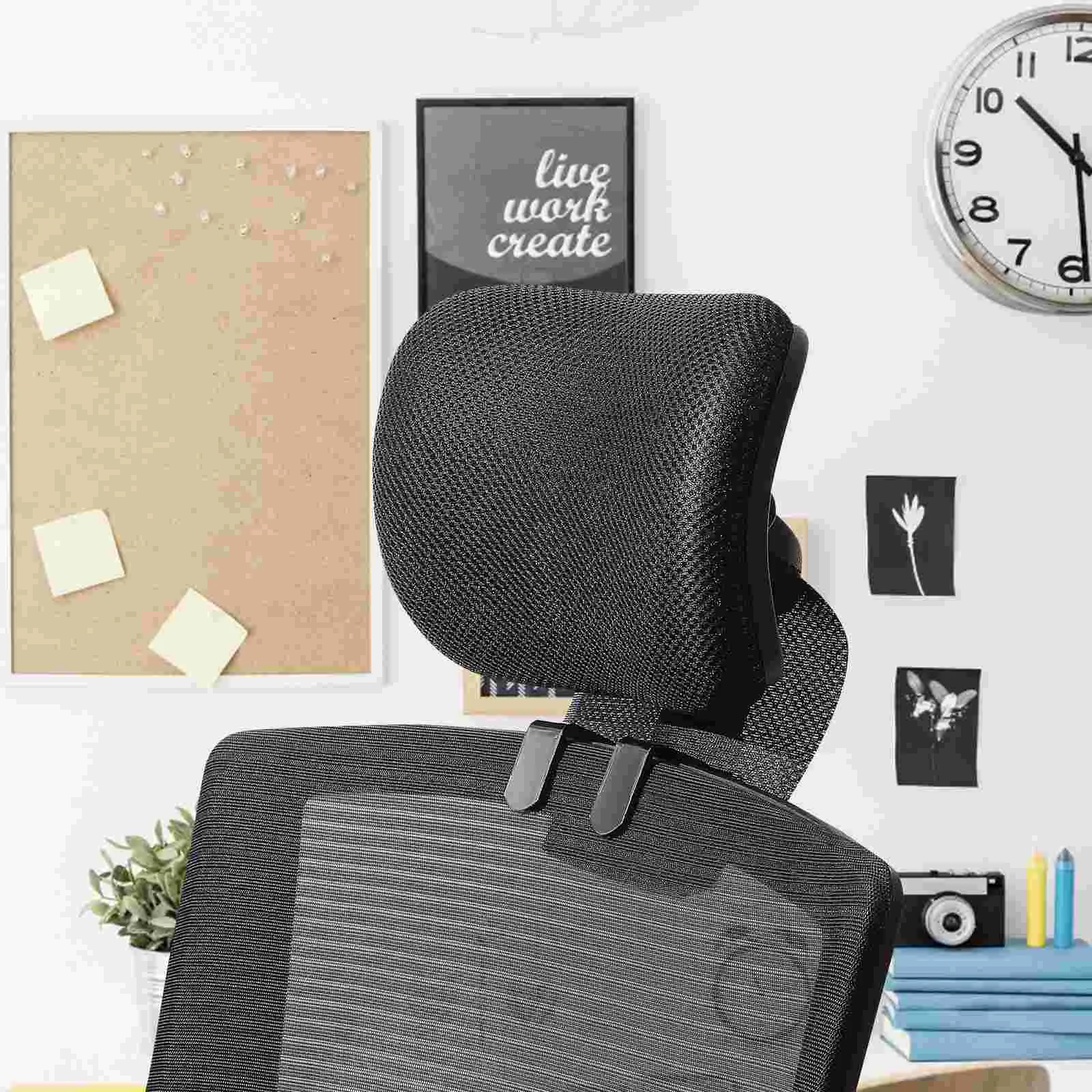 

Black 26mm Clip Office Chair Headrest Attachment Ergonomic Adjustable Height Neck Support Cushion Breathable Mesh Easy Install