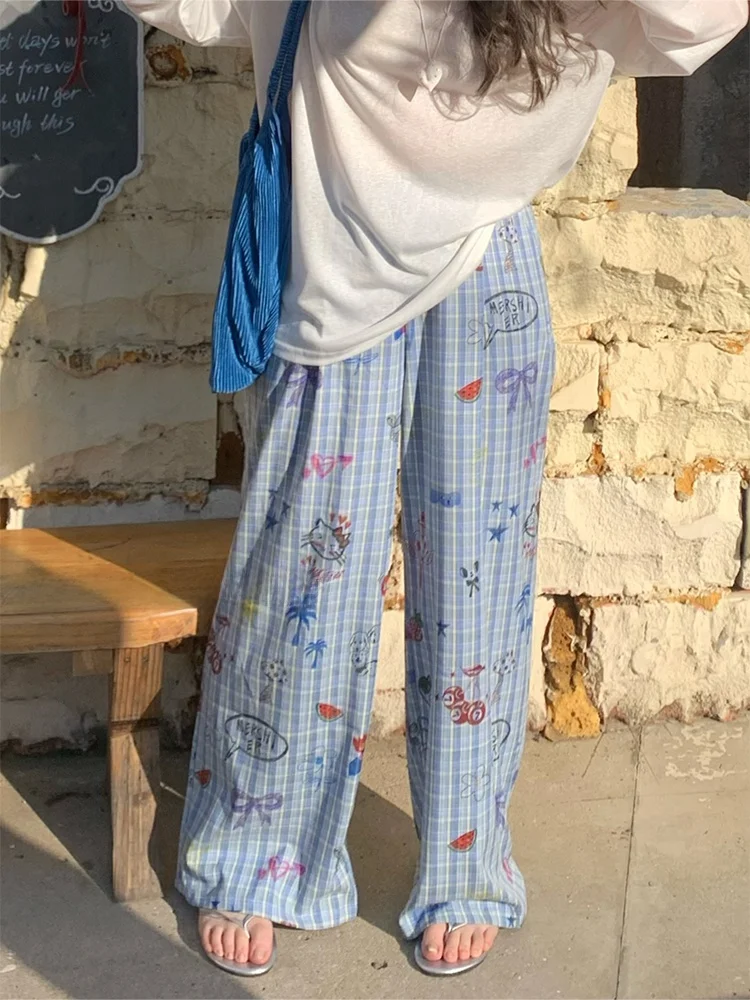 

Свободные повседневные брюки Sunny fiti с принтом, широкие штанины, большие размеры, длинные брюки для женщин больших размеров, удобная посадка, высокая талия