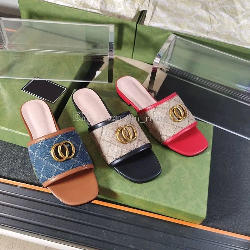 

Wear Match Luxury Brand Slipper Slides Women Shoes Designer Sandals Heel Height Sandal Flat Slipper Size Eur 35-42