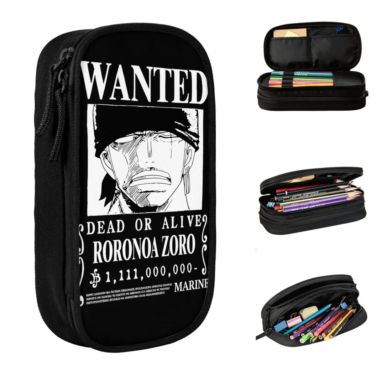 Zoro Wanted Astucci per matite in un unico pezzo Astucci per penne per ragazze Ragazzi Borsa grande per riporre materiale scolastico Cancelleria con cerniera