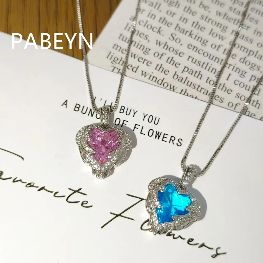 925 Sterling Silver Light Luxury Fashion Feather Heart Zircon Necklace, Birthday Anniversary Wedding Party Gift, Ladies Jewelry