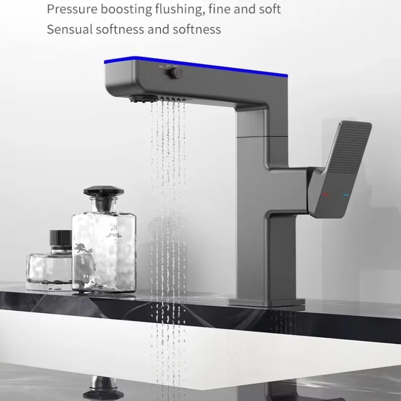 Fully Intelligent Digital Atmosphere Light Bathroom Cabinet Copper Washbasin Basin Hot and Cold Rotating Faucet