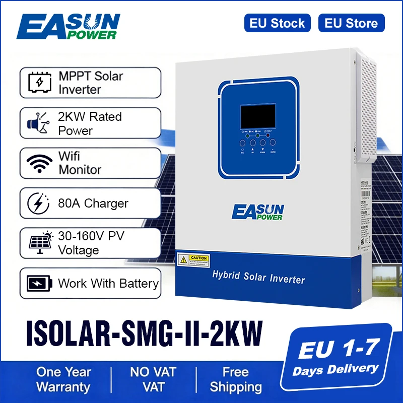 EASUN 2000W 12V Onda Sinusoidale Pura Off Grid Inverter Solare 220v Hybrid MPPT 80A PV 30V Regolatore di Carica Solare LIfepo4 con Wifi