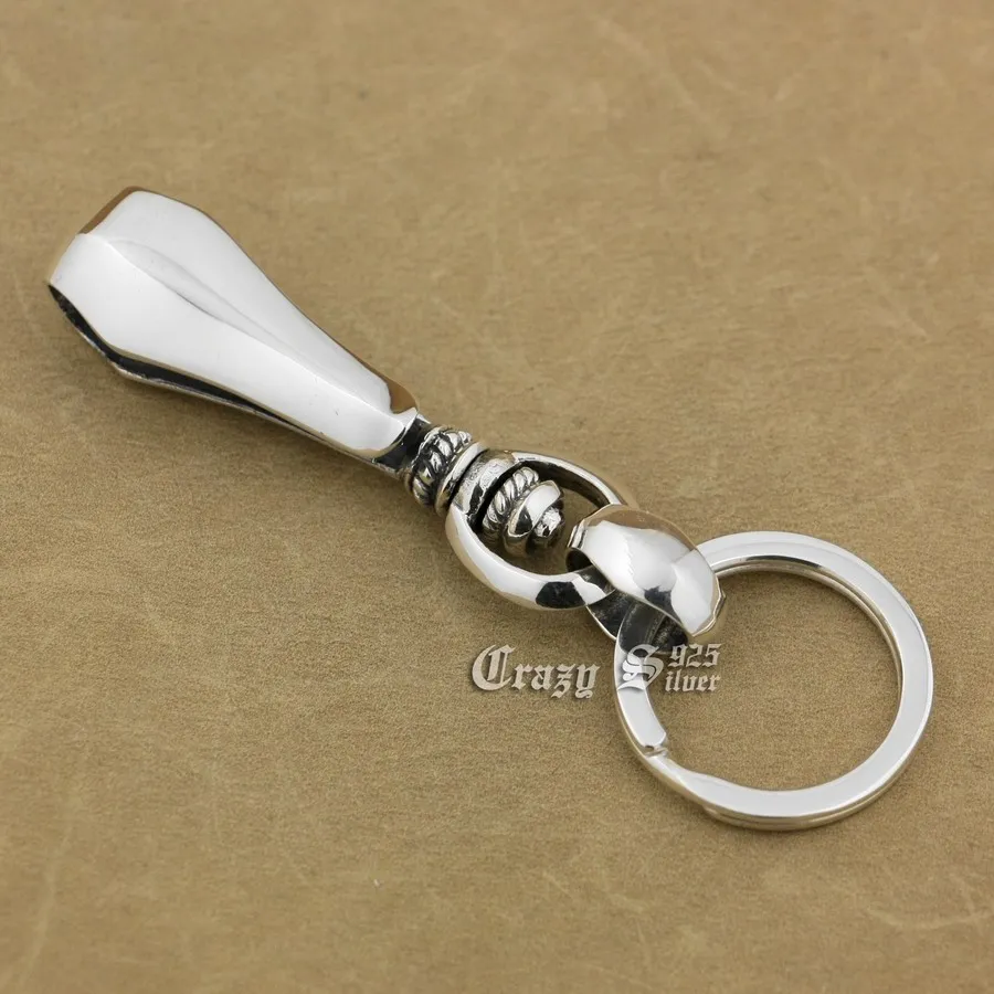 Belt Clip KeyRing 925 Sterling Silver Biker Keychain 8J003XKC Punk Jewelry