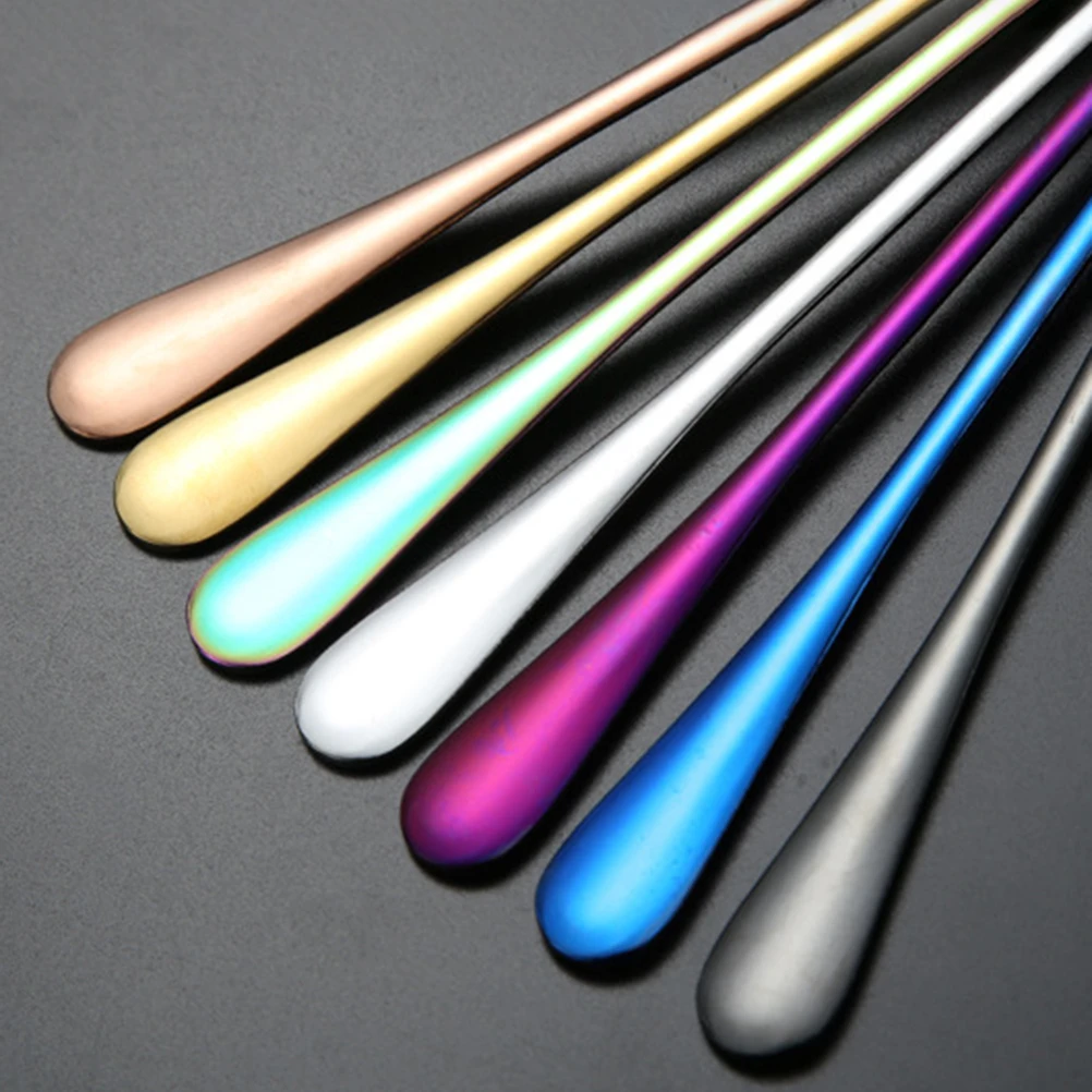 

6pcs Ice Stainless Steel Long Handle Anti Rust Cream Scoop Mixing Spoon For Ice Cream Spoon Reusable Kitchen Bar