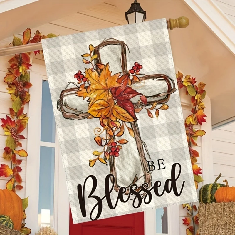 Thanksgiving Celebration Burlap Yard 12x18 Inch with Festival Crosses Charm