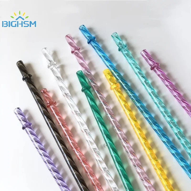 5Pcs Swirl Straws Reusable 24cm Long Hard Plastic Shiny Crystal Tumbler Replacement Drinking Straws With Cleaning Brush