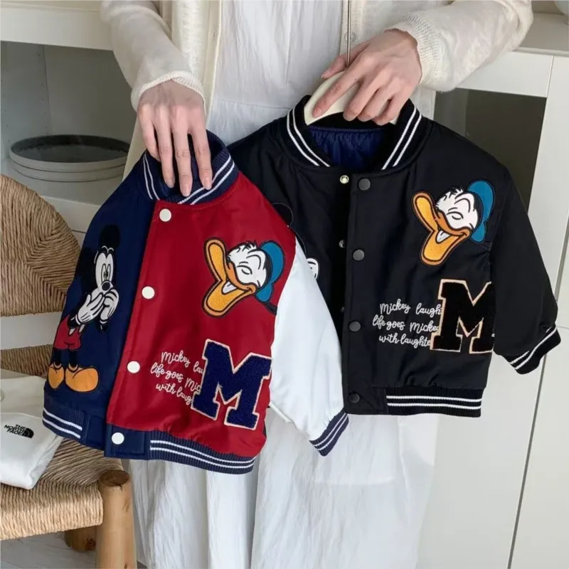 

Mickey print Children Cartoon Jacket Autumn Winter Kids Boys Girls Quilted Coat Warm Baseball Clothes Toddler Fashion Outerwear