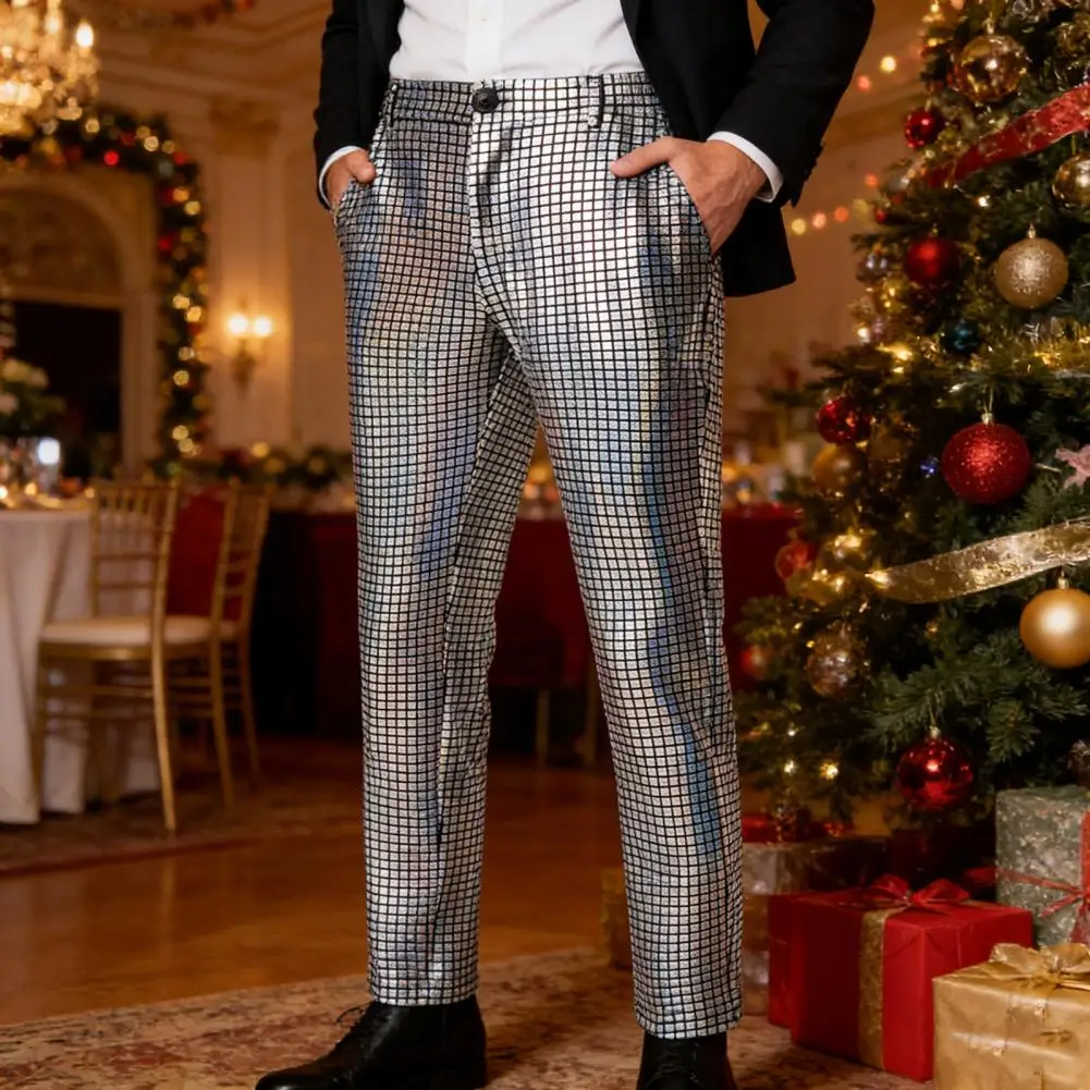 

Stylish Men Sequin Suit Pants Sparkly Straight Leg Disco Trousers Shiny Party Trousers for Stage Performance