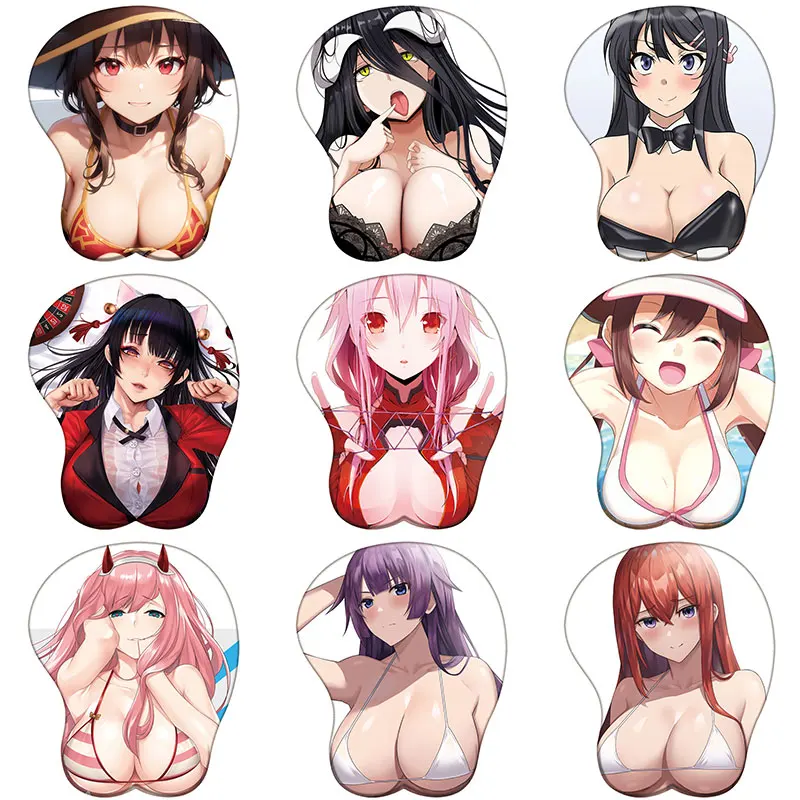 Anime Popular Female Lead Wrist Support Mousepad Albedo Mai Yumeko 3D Silicone Mouse Pad Megumin Sexy Oppai Wrist Rest MousePad