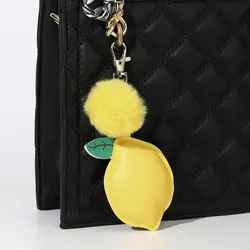 Lemon Keychain Charm Hot Selling Fruit Shaped PU Leather Women's Bag Anti Loss Phone Case Accessories Small and Fresh Keychains