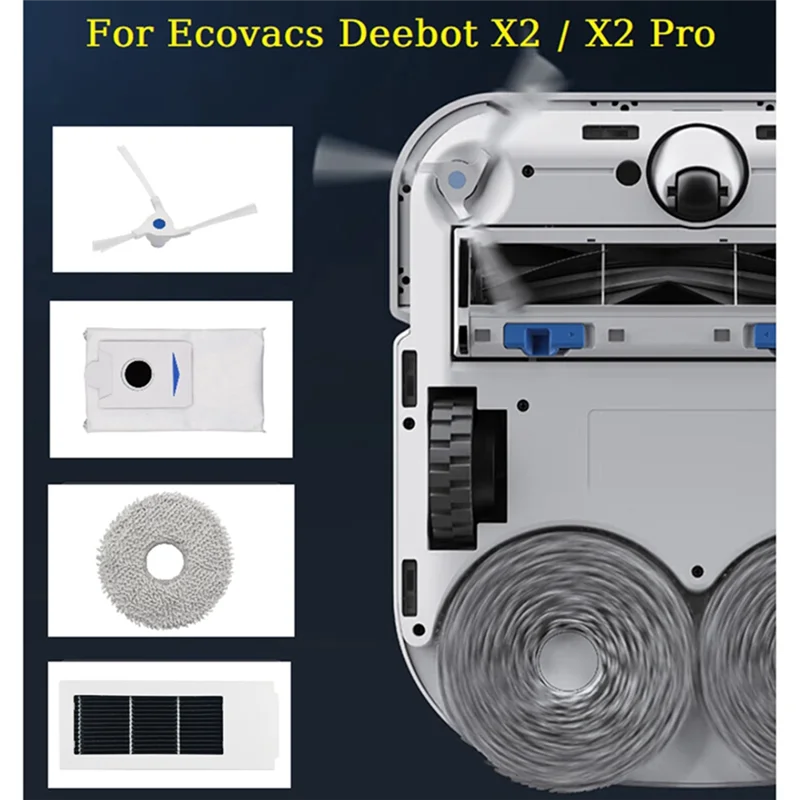 قطع غيار بديلة لـ Ecovacs Deebot X2 / X2 Pro / X2 Omni Robot مكانس جانبية رئيسية فرشاة تصفية ممسحة ملابس كيس لجميع الغبار