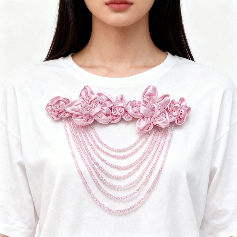 يدوية الصنع النسيج زهرة كريستال شرابات الكتف زهرة الترتر حبة بقع الخياطة الملابس فستان الزفاف DIY بها بنفسك الملحقات #4