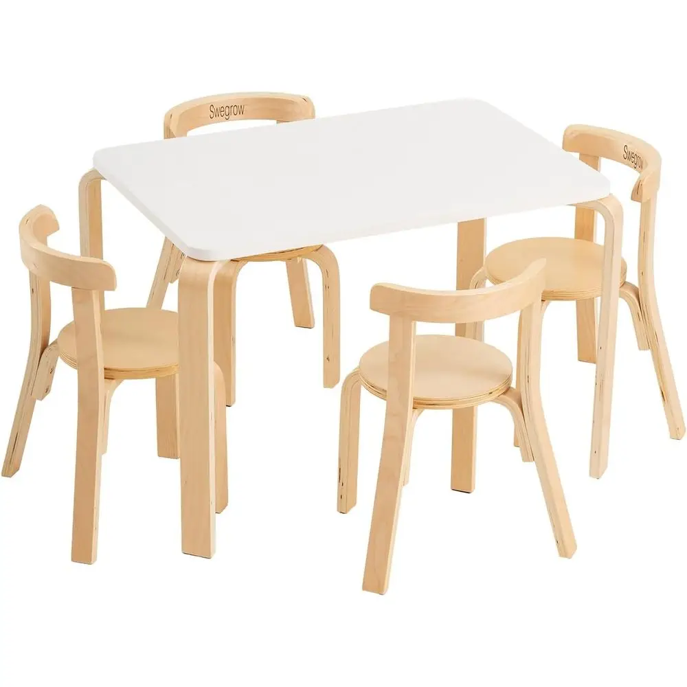 

Kids Table and 4 Chairs Set, Wooden Table and Chairs or Kids & Toddler，Kid Wooden urniture or Playroom/Home/Kindergarten