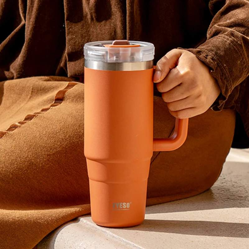 Tyeso 900/1200ml Stainless Steel Vacuum Insulated Travel Mug BPA Free Hot & Cold Coffee Tumbler with Handle Straw Tumbler Bottle