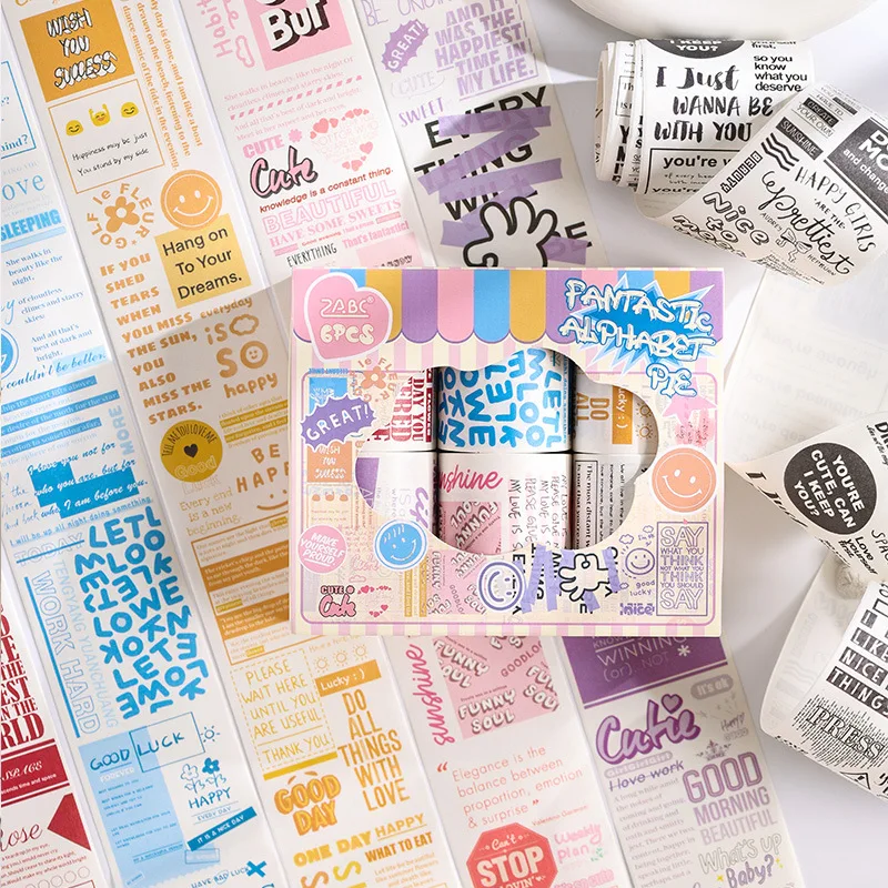 

Bview Art, 6 рулонов, фантазийный алфавит, английский коллаж, лента васи и набор живописных наклеек для журнала «сделай сам», принадлежности для рукоделия, скрапбукинга