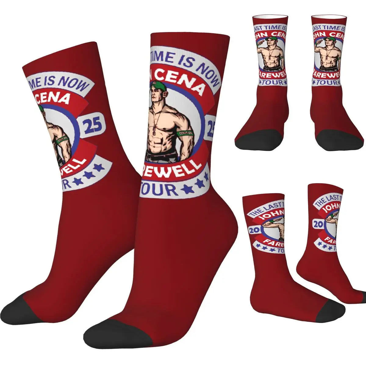 Autumn Winter Crazy Design Men's Women's John Cena Socks Farewell Tour 2025 Sweat Absorbing Middle Tube Socks