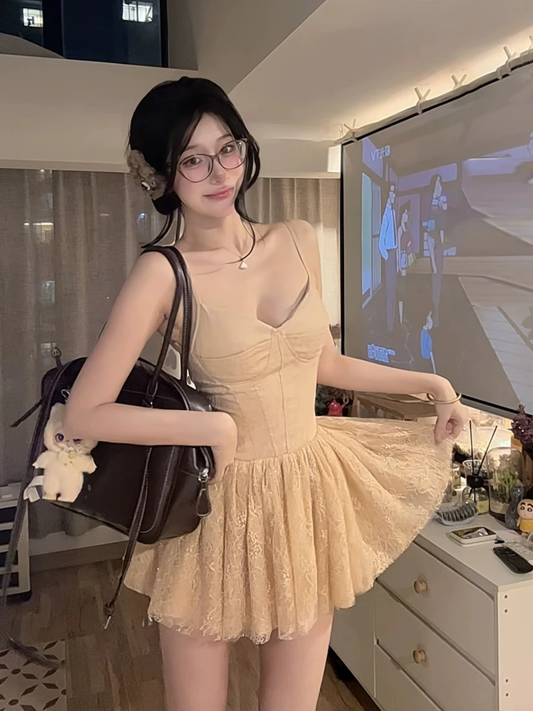 

Женская повседневная юбка А-силуэта XZY с кружевными вставками, V-образным вырезом и эффектом утяжки на талии, из полиэстера