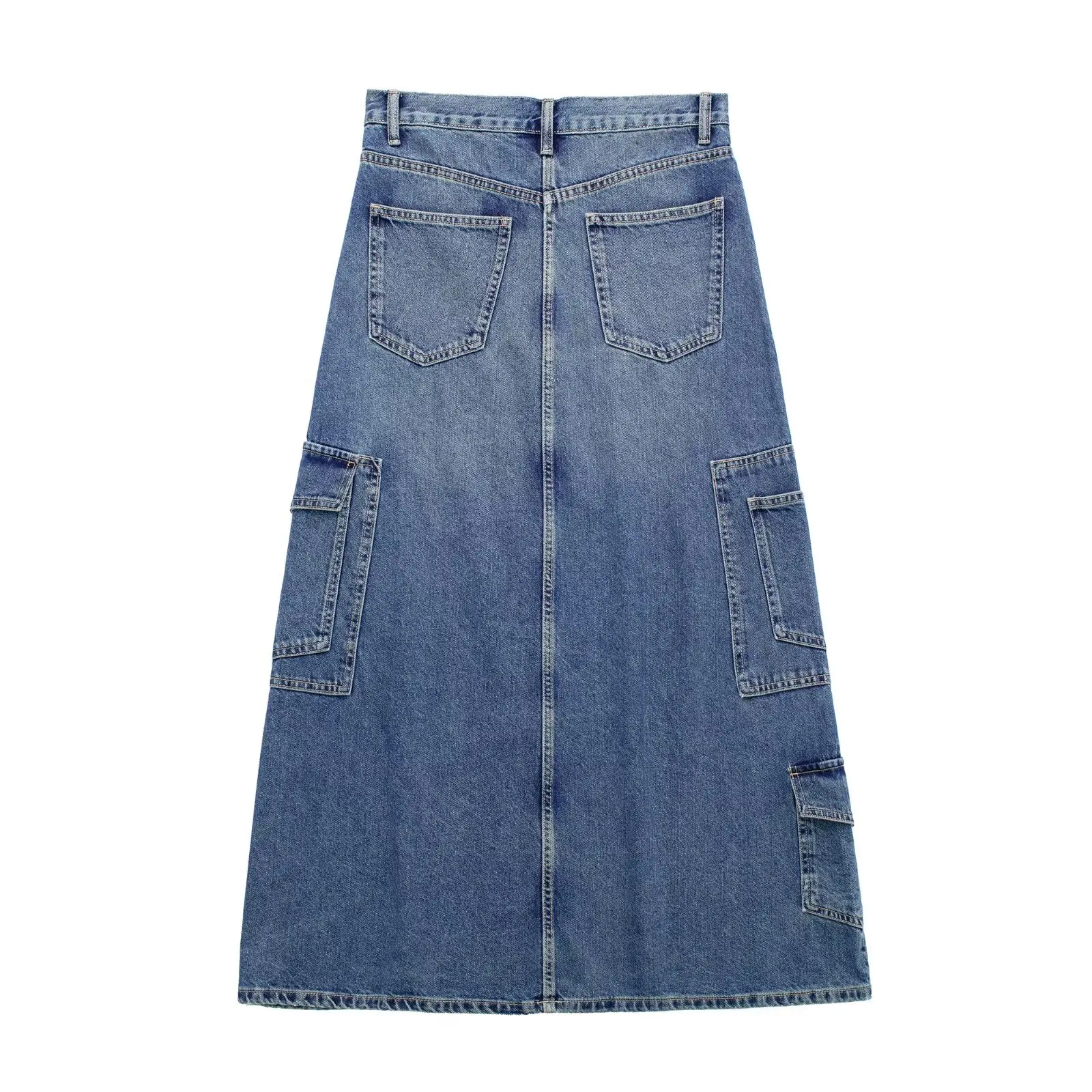 Women's 2024 New Fashion Casual Joker Pocket Decorative Denim Skirt Retro High Waist Zipper Skirt Mujer