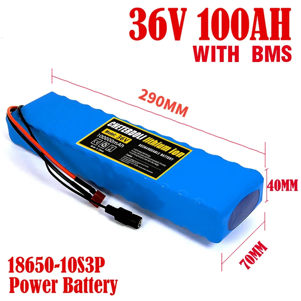 بطارية ليثيوم 10S3P 36 فولت 100 أمبير في الساعة، للسكوتر الكهربائي والدراجات والدراجات البخارية، مجهزة بنظام BMS، والشحن المتوازن، وشاحن 42 فولت #2