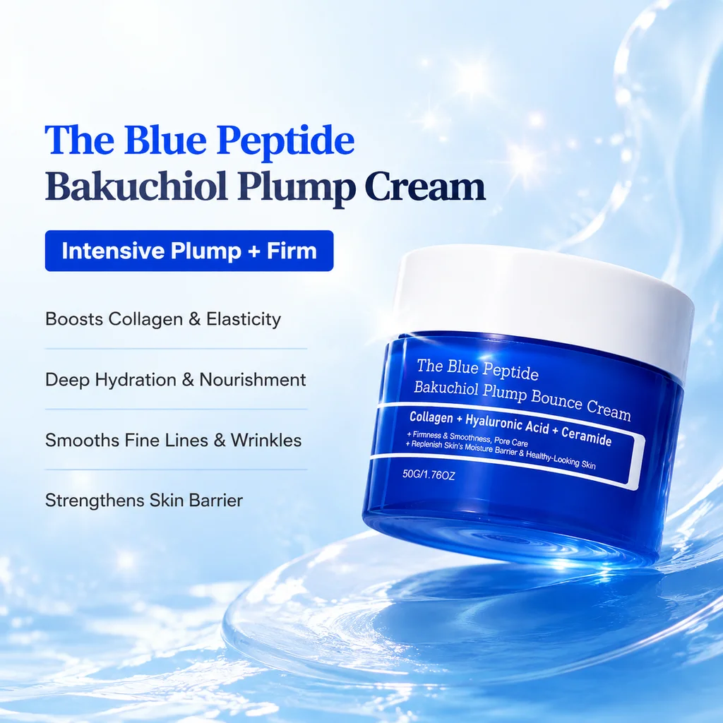 The Blue Copper Peptide Bakuchiol Cream,Deep Hydration Reviving Facial Cream,Plumping Skin Boosting Elasticity Korean Skin Care