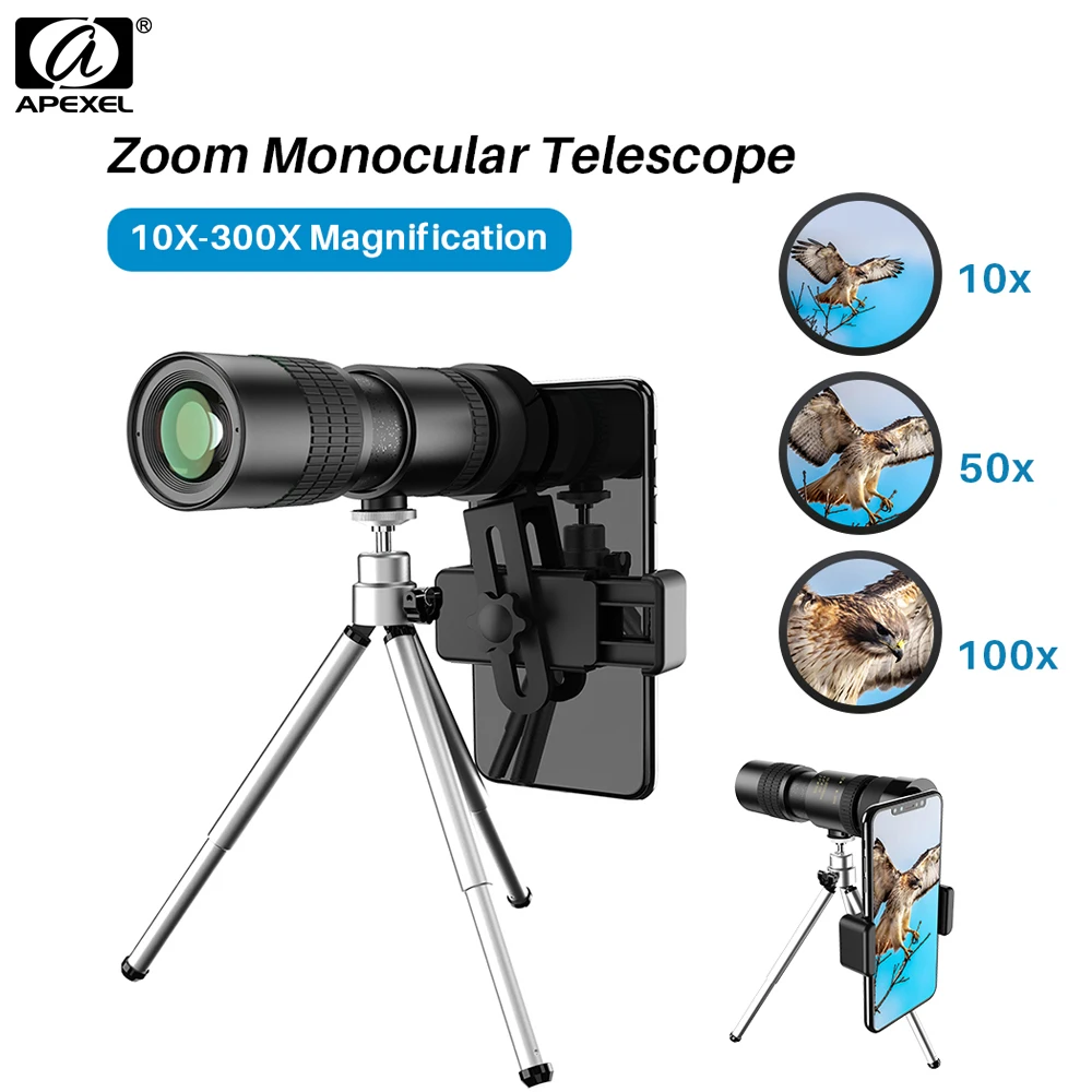 APEXEL 10-300X40 Telescopic Zoom Monocular High-definition Telescope 4K Professional Monocular Telescope Powerful Binoculars HD