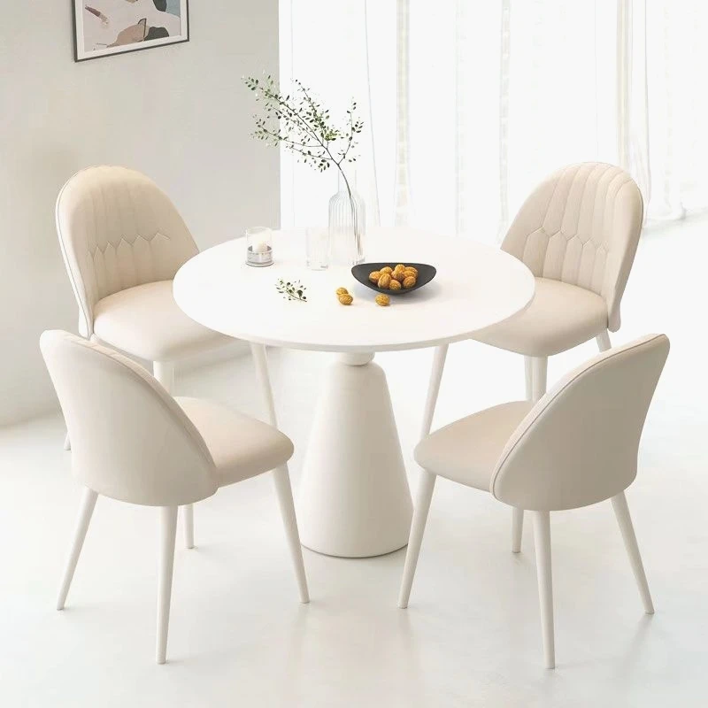 Cream wind French round table dining table Small apartment household rock slab table and chair combination Light luxury receptio