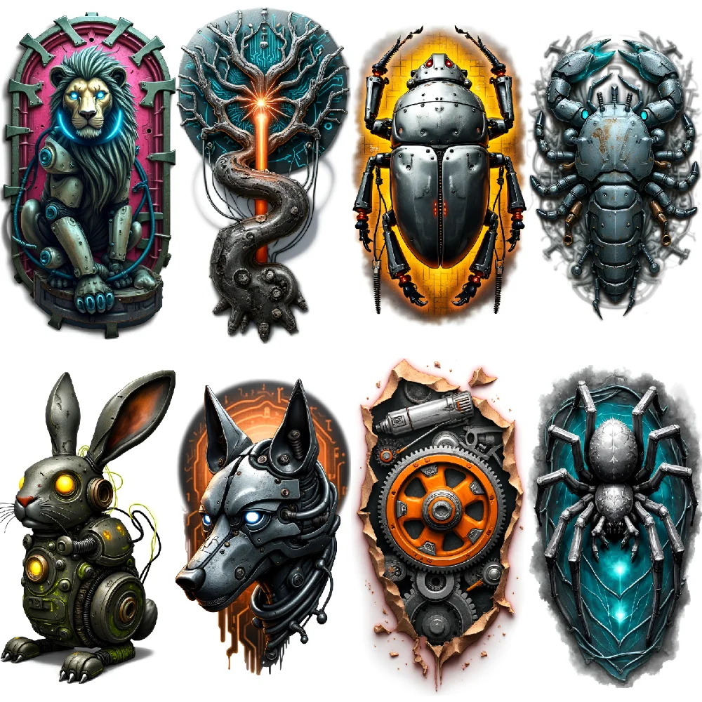 

3pcs Temporary Tattoo Mechanical Spider Colorful Realism Tech Tree Robotic Rabbit Waterproof Long-lasting Body Stickers For