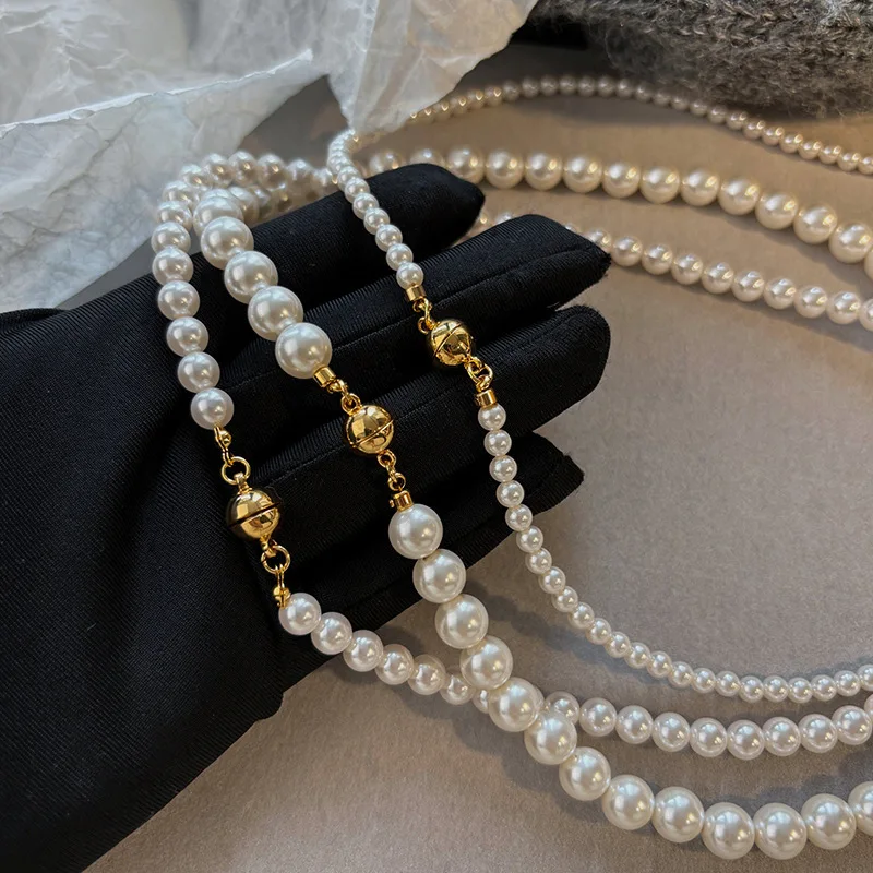 

New Stainless Steel 18K Gold Plated Natural Freshwater Pearl Necklace Women Simple Temperament Wedding Jewelry